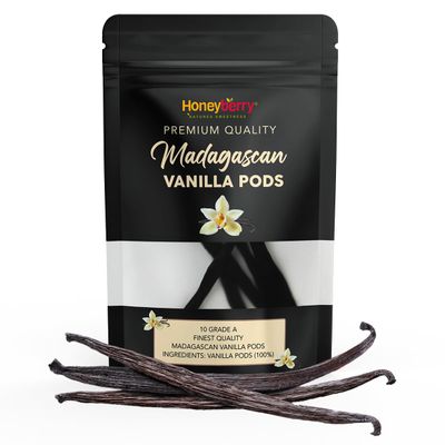 10x Premium Madagascan Bourbon Vanilla Pods Grade A (12-14cm) - Authentic Madagascar Cured Vanilla Beans Sticks Planifolia Type - Hand Picked Traceable from Source - (10 Pods)