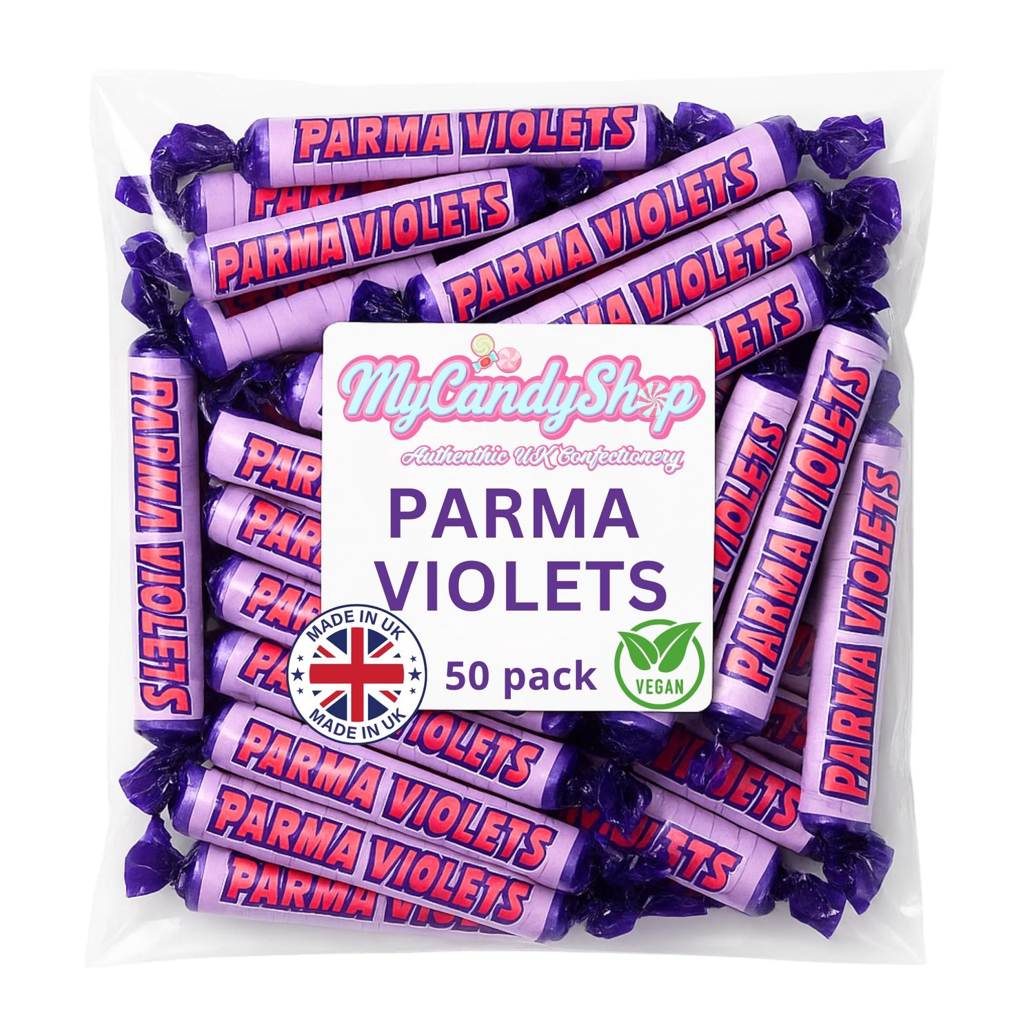 Swizzles Sweets Parma Violets - 50 x Parma Violets Sweets - Individually Wrapped Vegan &amp; Halal Freindly - Great for Halloween, Parties, Gifting &amp; Sharing