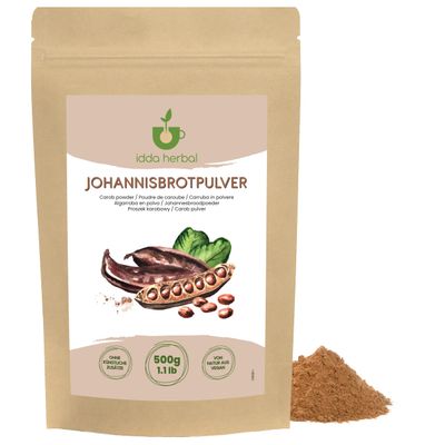 IDDA Herbal Carob Powder 500g 1.1 lb, Ground Carob Pods, Natural Sweetener for Desserts and Pastries