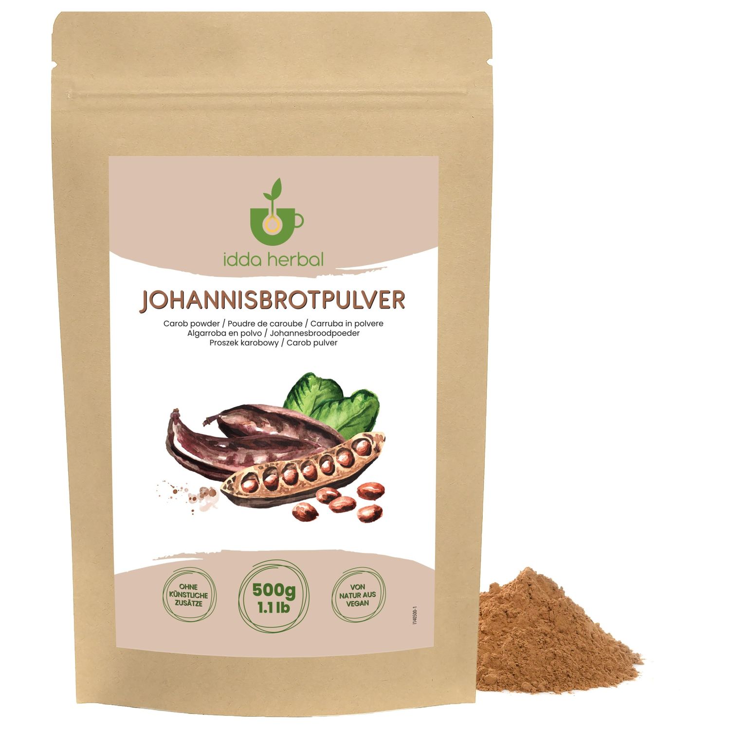 IDDA Herbal Carob Powder 500g 1.1 lb, Ground Carob Pods, Natural Sweetener for Desserts and Pastries