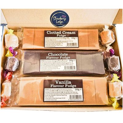 Fudge Sweets Gift Box Clotted Cream, Chocolate, Vanilla Bars And 6 Individually Wrapped Handmade, Traditional Soft And Creamy Fudge Sweets Gifts For Men Birthday Thank You Gift Letter Box
