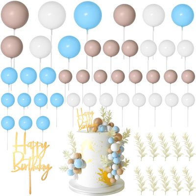 MIAHART Ball Cake Toppers Boho Grass Cake Topper Ball Cake Insert Decoration for Birthday Wedding Baby Shower Party Decorations Boho Themed Party Supplies 53pcs