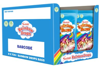 Swizzels Giant Rainbow Drops 8 x 70g Bags, Individually Wrapped Bulk Buy Sweets Multipack