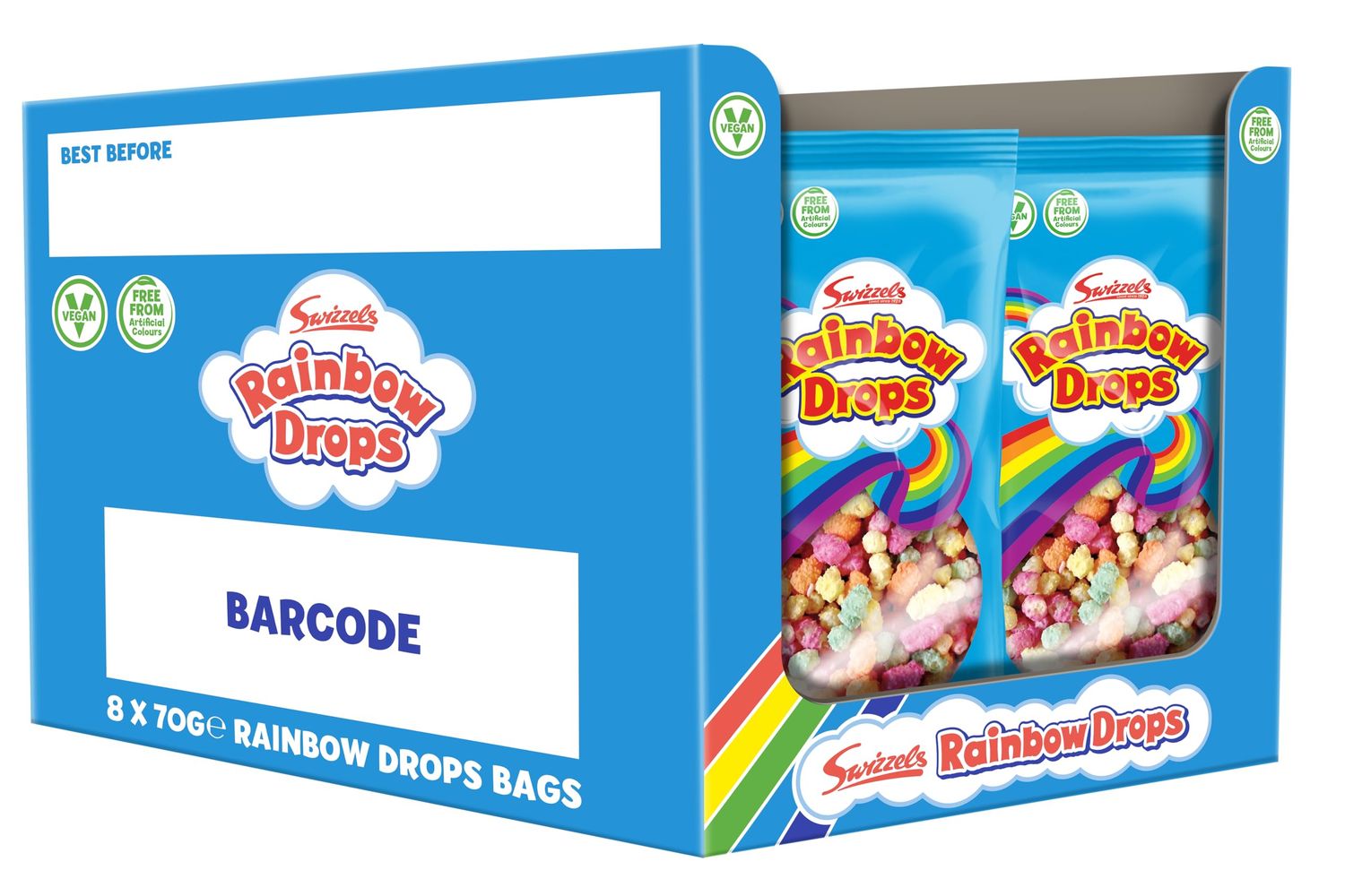 Swizzels Giant Rainbow Drops 8 x 70g Bags, Individually Wrapped Bulk Buy Sweets Multipack