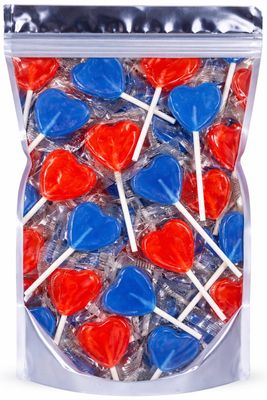 Love Heart Lollipops - Red and Blue lollipops Cherry & Blue Raspberry Flavours Bulk Pack of 50+ Lolly Pops Blue lollipops & Sweet Lollies For Party, Birthday & Event Lollies