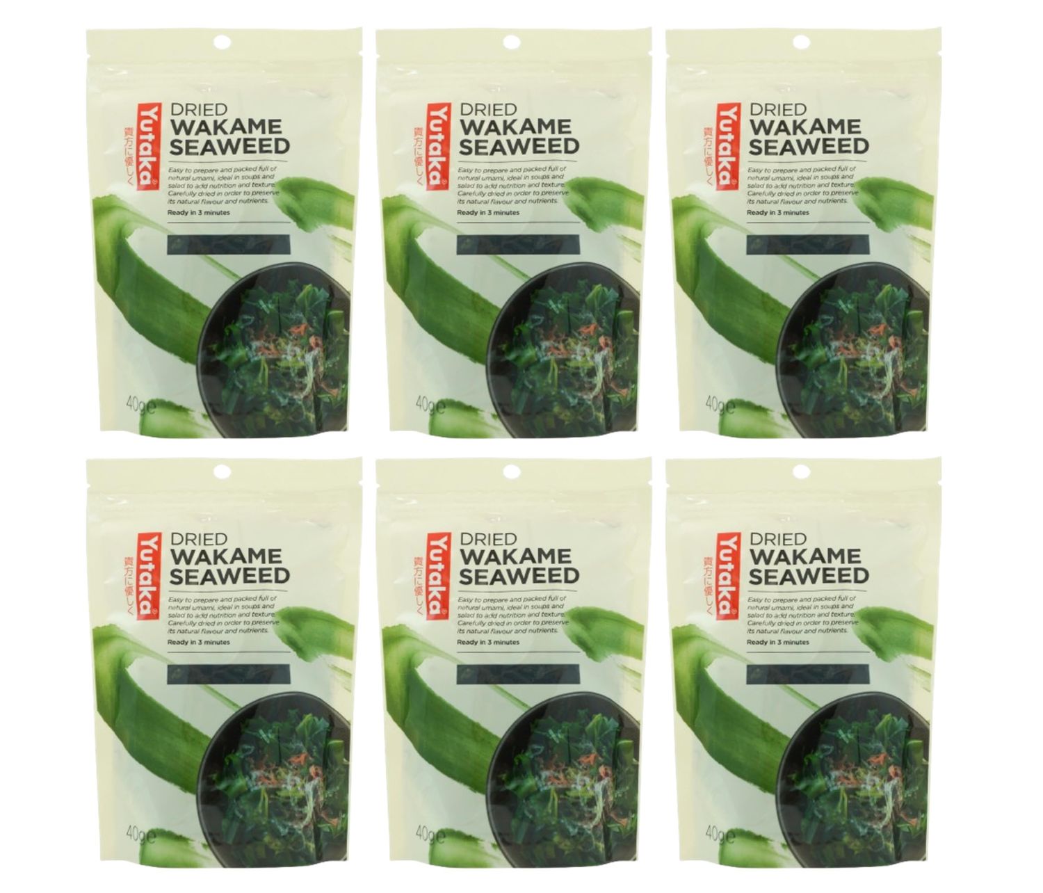 Yutaka - Dried Wakame Seaweed, 40g x 6 Packs - Natural Sea Vegetable - Rich in Umami, Nutrients &amp; Minerals - Ideal for Miso Soup, Salads, Ramen, Sushi &amp; Healthy Asian Dishes