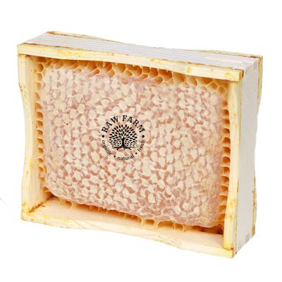 Raw Farm - Organic Raw Wildflower Honeycomb in Wooden Frame 450 g Natural Honeycomb Straight from the Beehive Unheated, Pure & Natural Honey 100% Organic