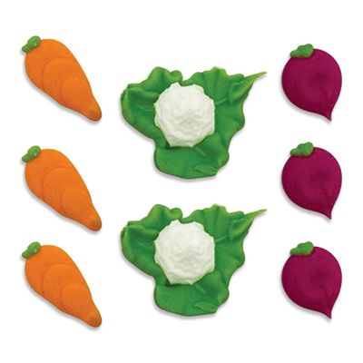 Anniversary House Hand-made Vegetable Patch Edible Sugarcraft Cake Toppers Carrot, Cauliflower, Radish 2-3cm each SF611, Green, Orange, Violet