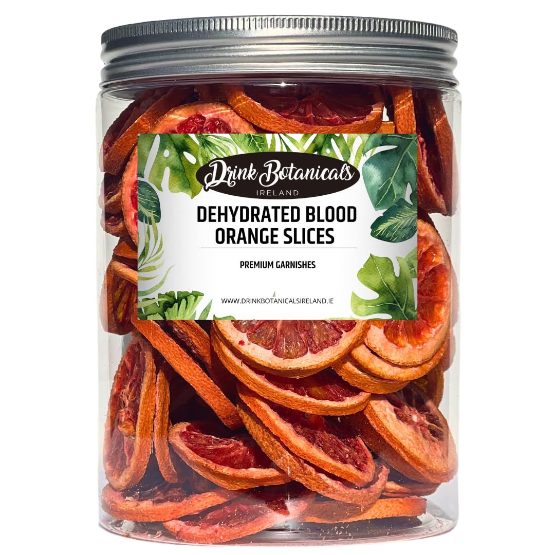 Drink Botanicals Ireland Dried Blood Orange Slices Wheels 50+ Slices 100% Natural For Cocktail Garnishing, Wreath, Cakes, Snacking, Infusions, Desserts 150 Grams, 5.29 oz PET Recyclable Jar