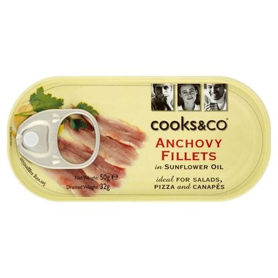 Cooks &amp; Co Anchovy Fillets in Sunflower Oil (50g) - Pack of 2