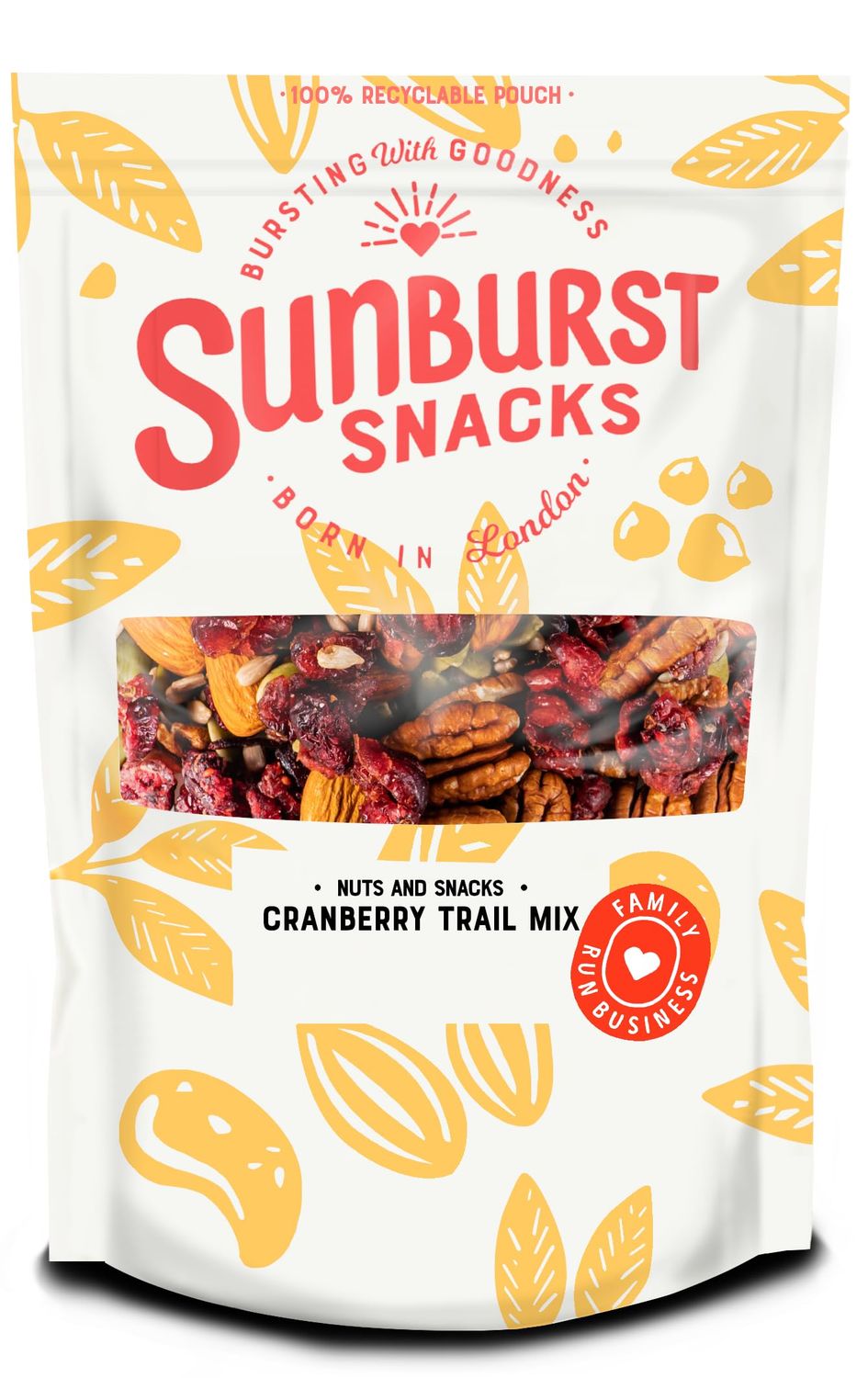 Sunburst Snacks Cranberry &amp; Nut Trail Mix, High Fibre Blend Including Pumpkin &amp; Sunflower Seeds, Resealable &amp; Recyclable Pouch, 500G