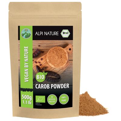 Alpi Nature Organic Carob Powder 500g 1.1 lb, Dried and Ground Carob Pods, Natural Sweetener for Baking