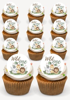 Wild One Cupcake Toppers Jungle Animal One Cupcake Picks 1st Birthday Baby Shower Cake Decorations Jungle Safari Theme Kids Birthday Party Supplies Decorations 24 Pcs per pack Precut