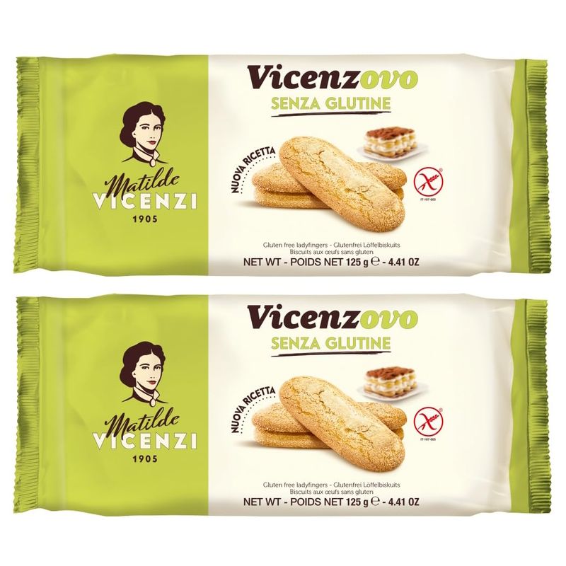 Matilde Vicenzi Gluten Free Vicenzovo Italian Savoiardi Ladyfinger Tiramisu Dessert Biscuits Cookies 125g (Pack of 2)
