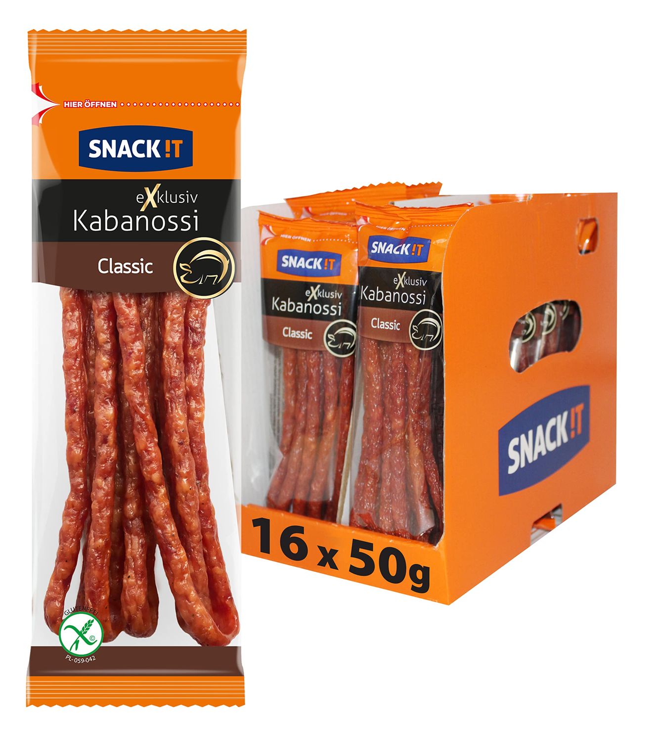 Tarczy ski Snack It - Exclusive Pork Kabanos Sausage 50g (Pack of 16) - Meat Snack On The Go - Multipack
