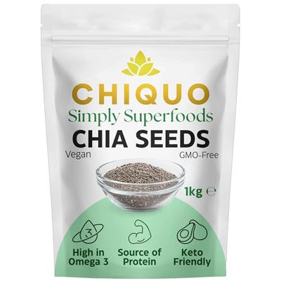Chiquo Chia Seeds 1kg Vegan & GMO-Free High in Protein, Omega-3 & Fibre Keto Friendly Superfood Resealable Pack Ideal for Smoothies, Baking & Meal Prep