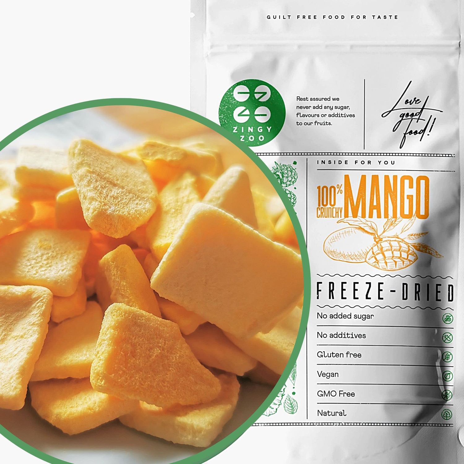 Freeze Dried Mango Chunks Pure Natural Freeze Dried Fruits GF Raw Vegan Mill for Mango Powder or Eat as Dry Mango Dried Snack Fresh Fruit Taste Pure Dried Mangoes ZingyZoo (100g)
