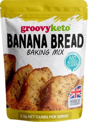 Groovy Keto Banana Bread Mix Low Carb Keto Friendly Sugar Free Only 2.5g Net Carbs Per slice Keto Baking Mix, Diabetic Friendly - 260g Pouch