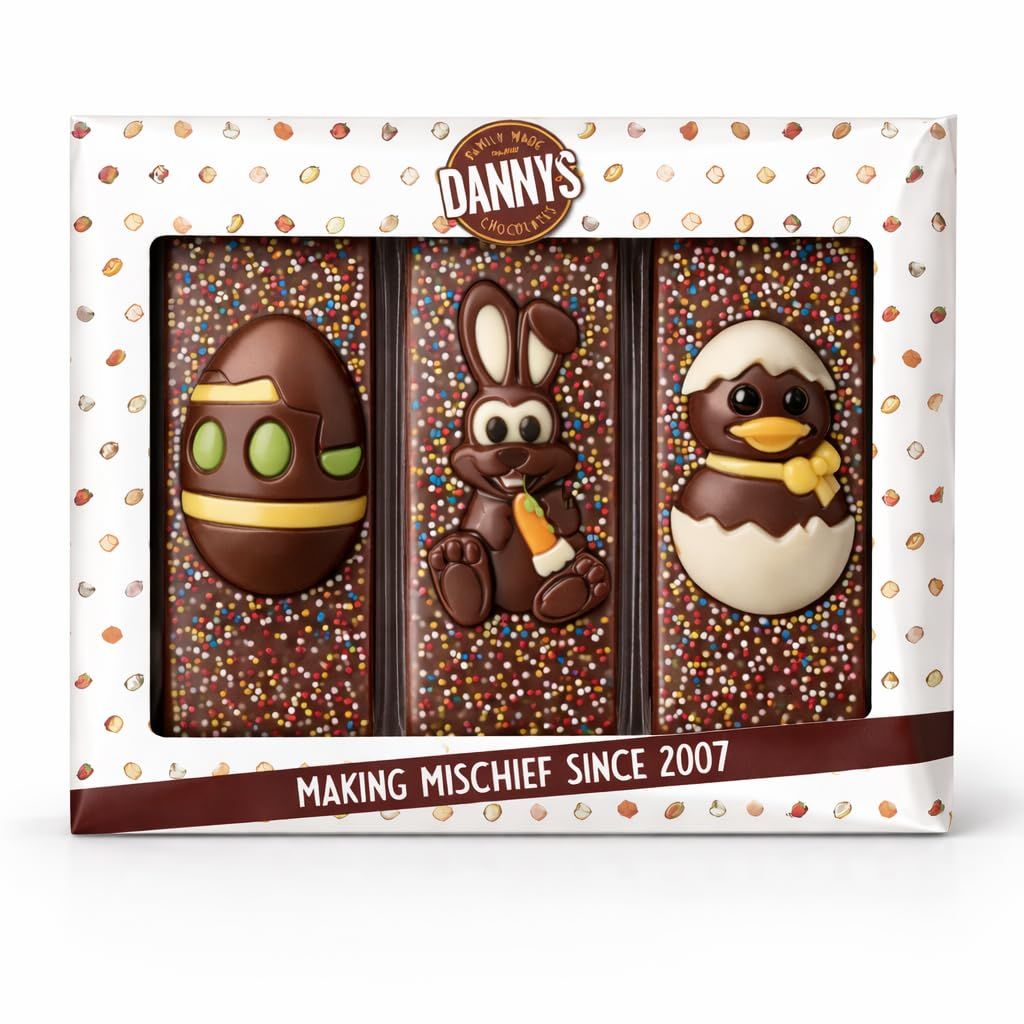 Danny's Easter Chocolate 3 x 50g Bars Triple Pack - Friends Egg Bunny and Chick Bars Easter Hunt Gift