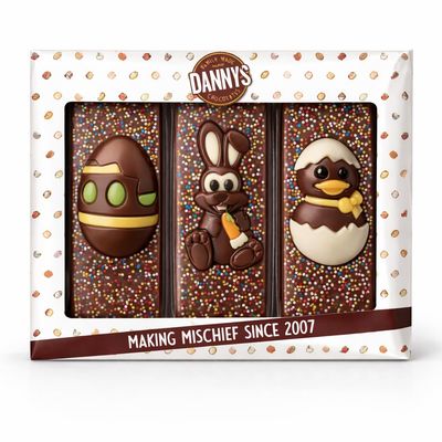 Danny's Easter Chocolate 3 x 50g Bars Triple Pack - Friends Egg Bunny and Chick Bars Easter Hunt Gift