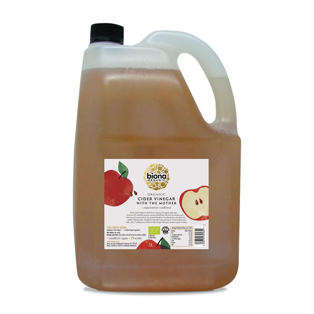 Biona Organic Apple Cider Vinegar With Mother 5 L, 5 Percent Acidity - Raw, Unfiltered &amp; Unpasteurised - Naturally Vegan