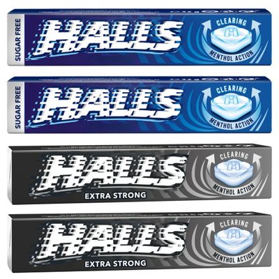 Menthol Lozenges Multipack - Pack of 4 (2 Sugar Free Original + 2 Extra Strong) - Refreshing Menthol Cough Drops for Sore Throat, Dry Mouth & Breath Freshening