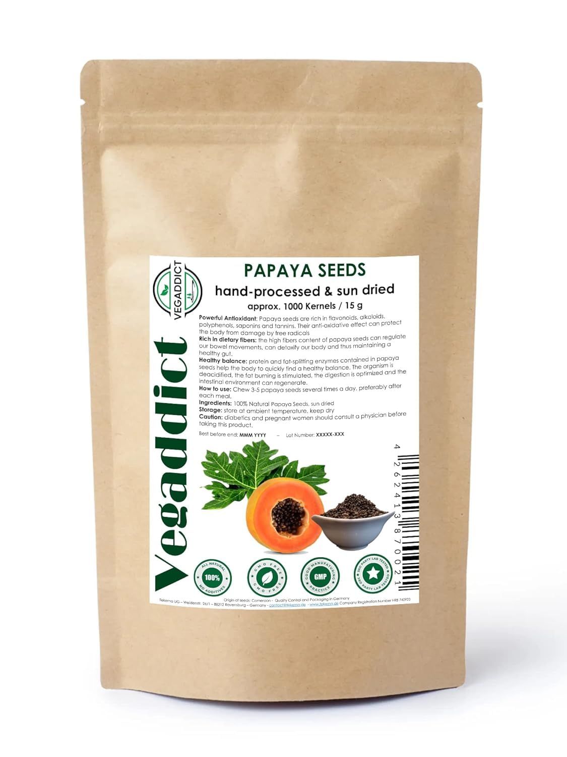 100% Natural Sun Dried Papaya Seeds High Papain &amp; Carpain Content No Additives Vegan Laboratory Tested Gluten &amp; Lactose Free Ethycally sourced 15g (approx 1000 seeds)