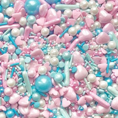 Baby shower gender reveal boy girl pink blue white sprinkles cupcake cake toppers pearls balls metallic pearls cupcakes OH BABY