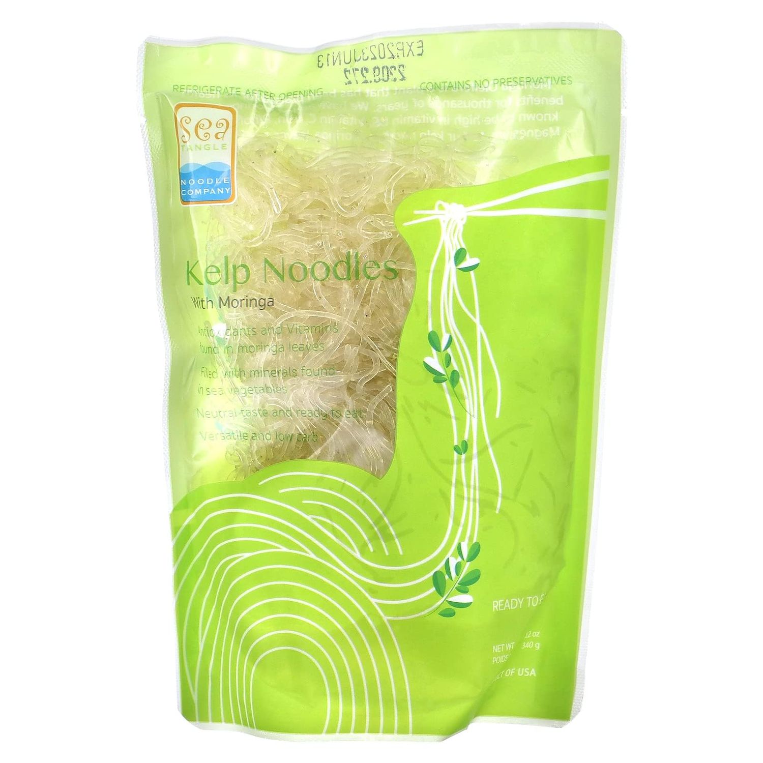 Moringa Kelp Noodles (12 oz) - Asian Low Calorie Noodles for Healthy Dishes