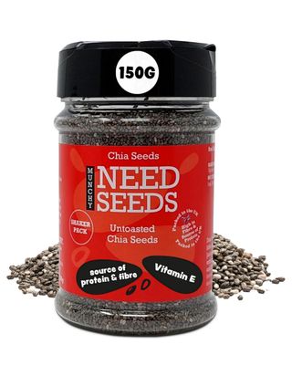 Chia Seeds 150g Shaker - Rich in Omega-3, Protein & Fiber - Supports Energy & Digestion - Vegan & Gluten-Free - Perfect for Smoothies, Yogurt, Oatmeal & Baking - Munchy Seeds, Need Seeds