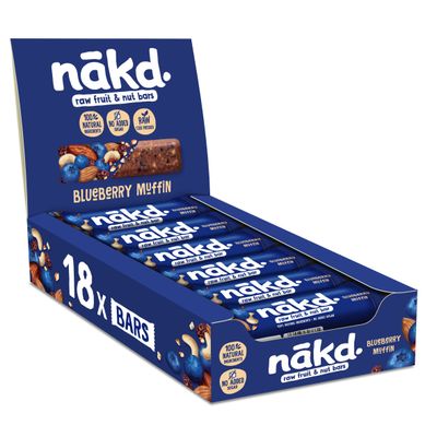 Nakd Blueberry Muffin Natural Fruit &amp; Nut Bars - Vegan - Gluten Free - Healthy Snack, 35 g (Pack of 18)