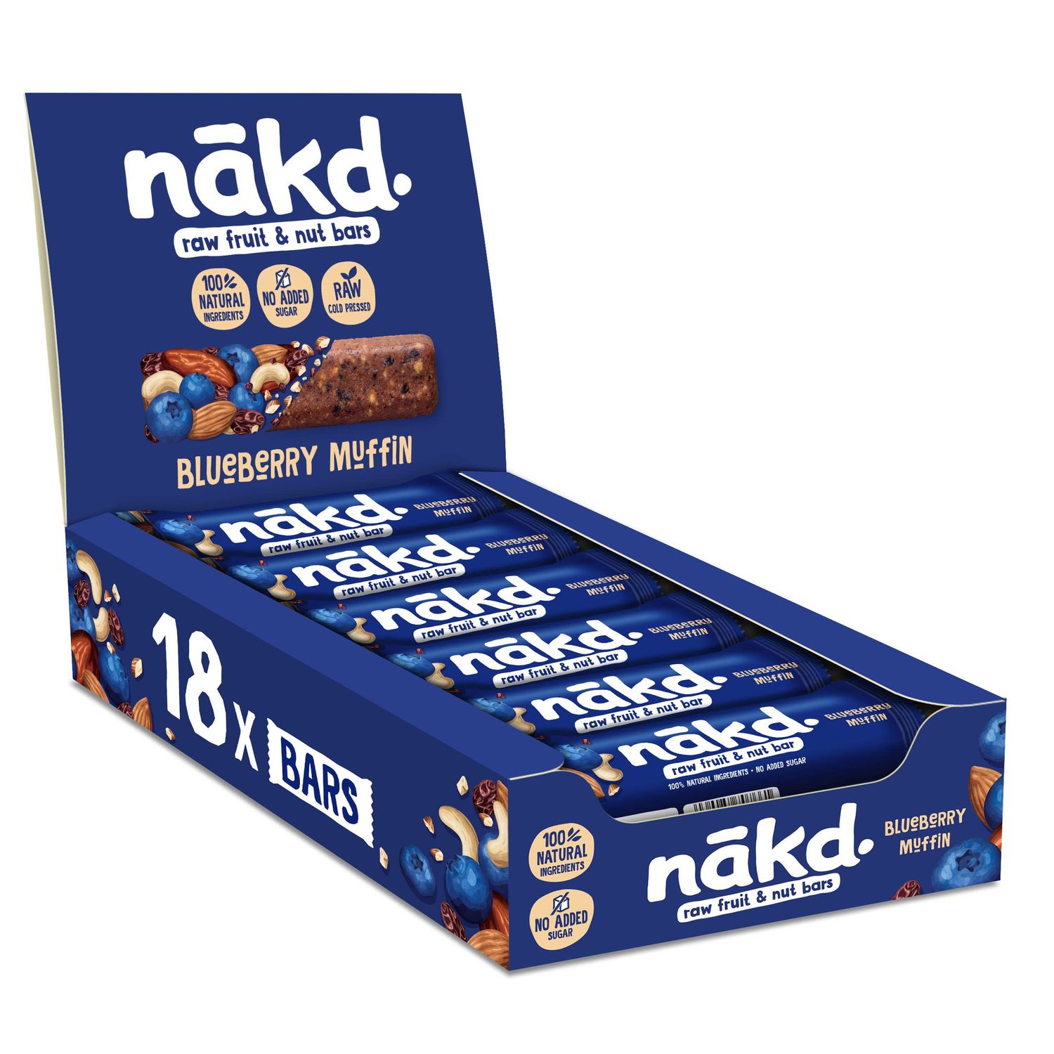 Nakd Blueberry Muffin Natural Fruit &amp; Nut Bars - Vegan - Gluten Free - Healthy Snack, 35 g (Pack of 18)
