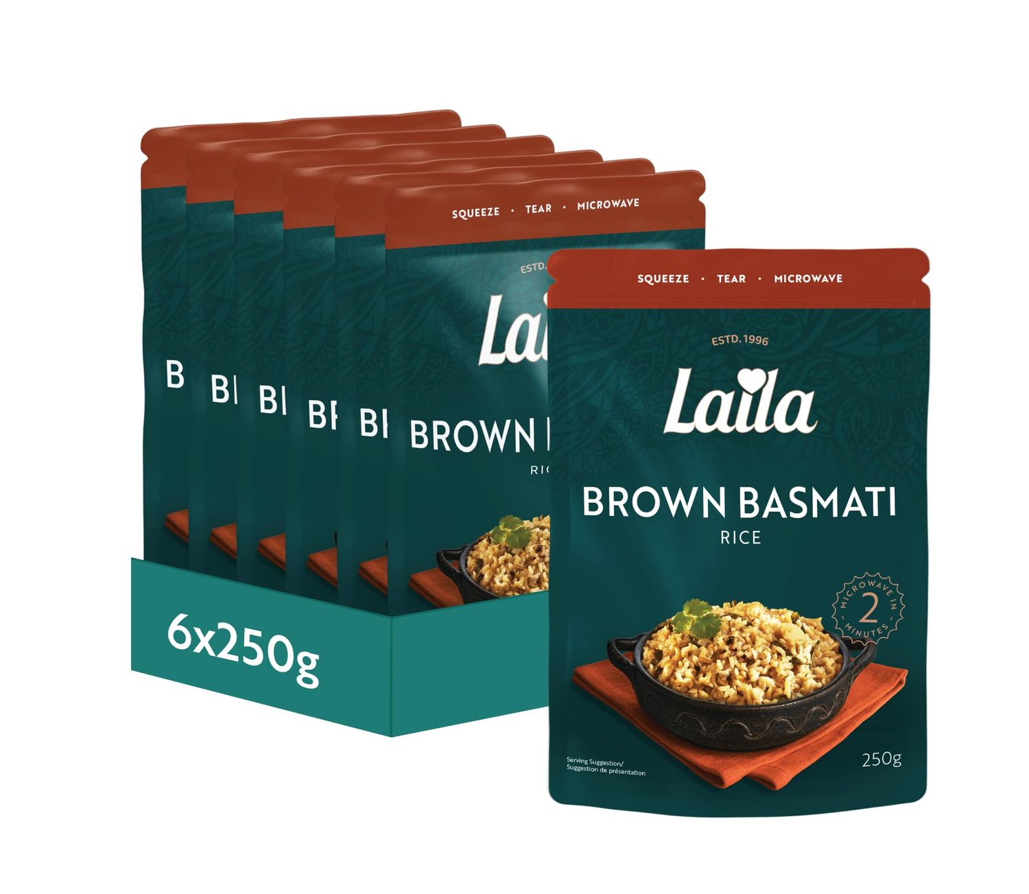 Laila Brown Basmati Microwave Rice, 250g (Pack of 6)