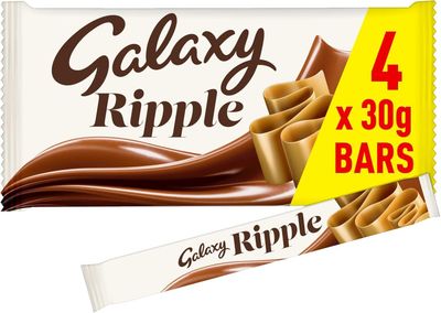 Galaxy Ripple Milk Chocolate Bars, 4 x 30g, Chocolate Multipack, Ideal for Gifts, Snacks or Hamper