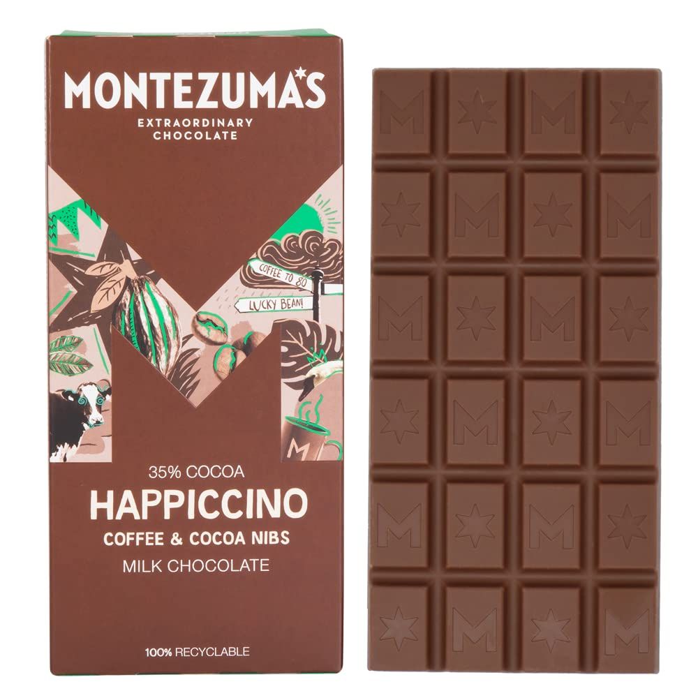 Montezuma's Happiccino, 35% Cocoa, Milk Chocolate With Coffee &amp; Cocoa Nibs, Gluten Free, 90g Bar