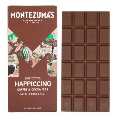 Montezuma's Happiccino, 35% Cocoa, Milk Chocolate With Coffee &amp; Cocoa Nibs, Gluten Free, 90g Bar