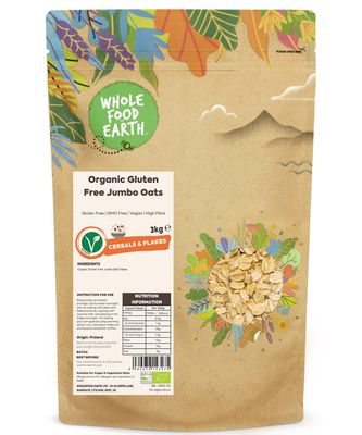 Wholefood Earth Organic Gluten Free Jumbo Oats - 3 kg GMO Free Vegan High Fibre Certified Organic