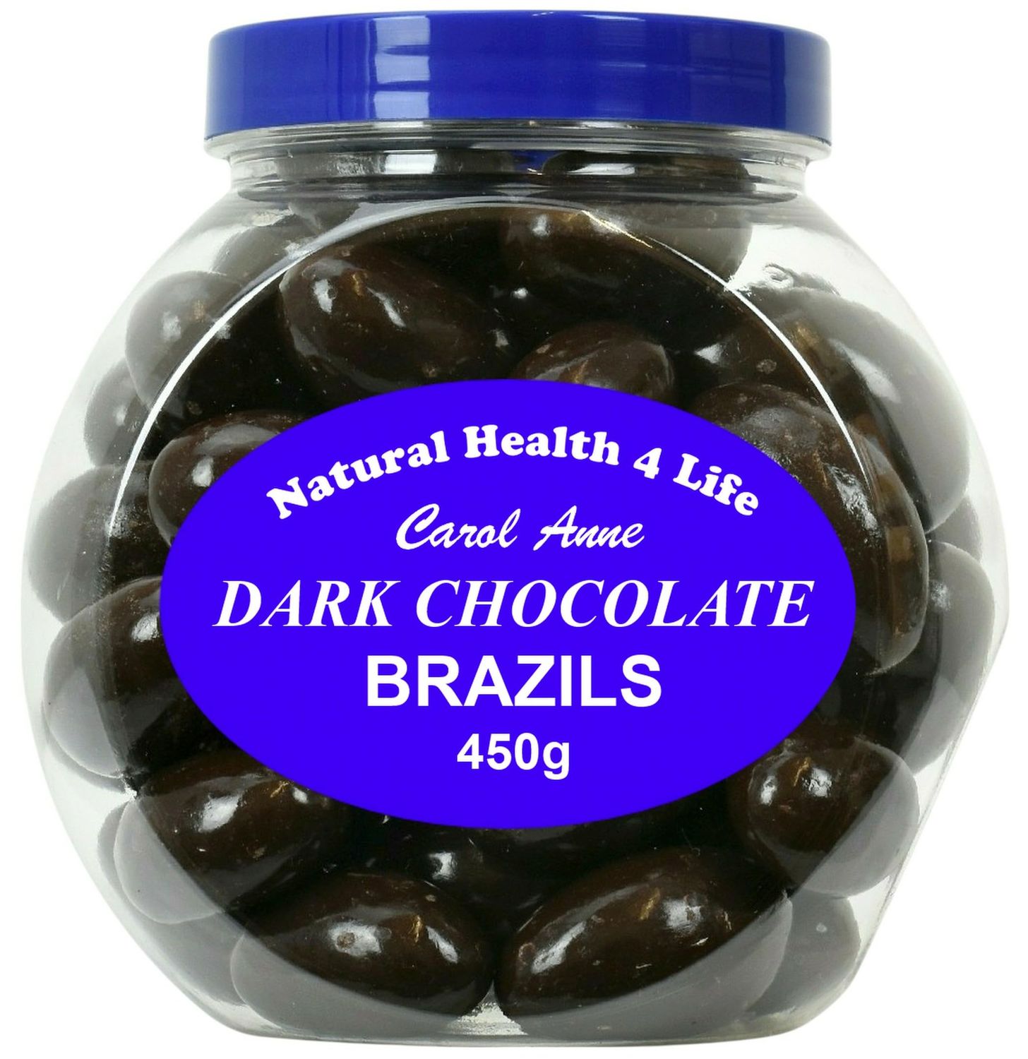 Natural Health 4 Life Carol Anne Confectionery Dark Chocolate Brazil Nuts 450g, Chocolate Covered Brazil Nuts in Recyclable Gift Jar, 7.6g Protein per 100g, Snack for Gifting, Baking