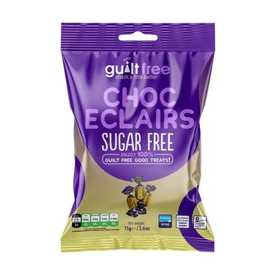 Guiltfree Sugar Free Chocolate Eclairs Sweets Retro Classic Sweet Eclair Sweets Milk Chocolate Toffee for Diabetic Gift Hamper Basket Available - Perfect for Gifting 1 x 75g Resealable Pack