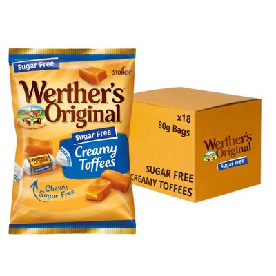 Werther's Original Sugar Free Chewy Creamy Toffees, 80 g, Bulk Box (Pack of 18)