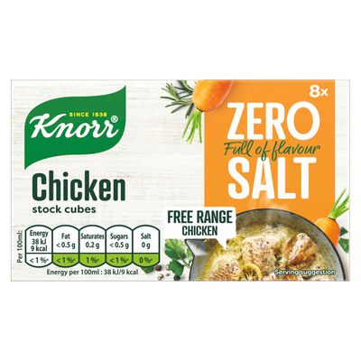 Knorr Zero Salt Chicken Stock Cubes pack of 8 lactose- and gluten-free for delicious, zero-salt chicken dishes 9 g