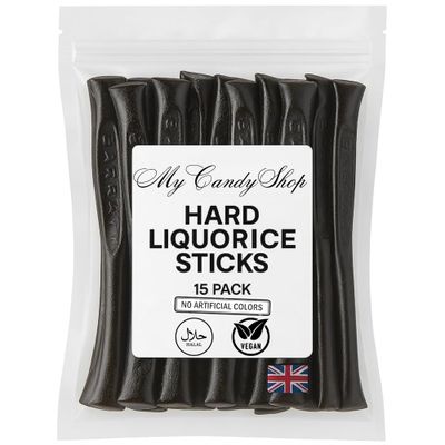 Hard Liquorice Sticks x15 - Classic Retro Sweets with Rich Flavour - Traditional Chewy Black Licorice Candy - Vegan &amp; Halal Sweets - Old Fashioned British Confectionery for Candy Lovers &amp; Gifting