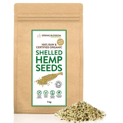 1KG Raw Organic Shelled/Hulled Hemp Seeds Hearts Healthy Vegan Snack Rich in Plant-Based Protein, Omega 3&amp;6, Amino Acids &amp; Minerals, Gluten-Free Superfood, in Eco-Friendly Resealable Pouch, Premium Q