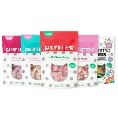 Candy Kittens Vegan Sweets CORE Selection (5 x 140g) - Chewy Sweets Bundle, Wild Strawberry, Sour Watermelon, Very Cherry, Eton Mess &amp; LOVES - Ideal Treats for Vegans &amp; Vegetarians, 5 Bags