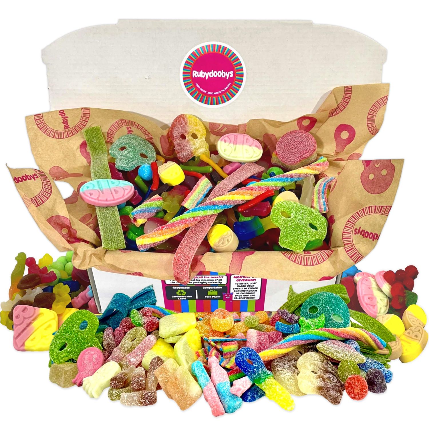 Rubydoobys Vegan Sweets Gift Box- Vegetarian Pick and Mix - Fizzy, Sour &amp; Non Fizzy Birthday, Christmas &amp; Thank You Halal Sour Gifts Sweet Hamper Treat