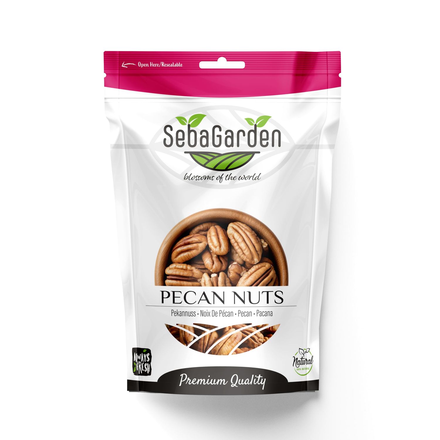 Seba Garden Pecan Nuts Halves 1kg, 2.2lbs Unsalted, Naturally Gluten Free, No Preservatives, Non-GMO, Keto, Paleo, Vegan Friendly