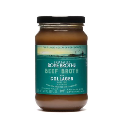 Beef Broth with Collagen Concentrate - Instant bone broth beverage boosted with grass-fed collagen. Halal Broth. Gluten Free, Preservative Free No spices or herbs. 375 gram Jar Beef Broth with Collagen Concentrate - Instant bone broth beverage boosted with grass-fed collagen. Halal Broth. Gluten Free, Preservative Free No spices or herbs. 375 gram Jar