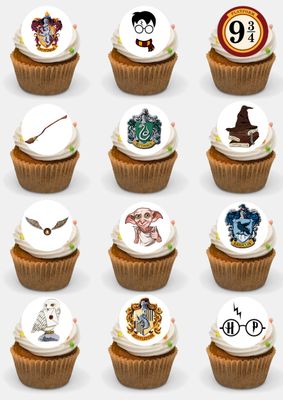 Magical Wizard 24 Precut Round Edible Cupcake Toppers Stand Up Premium Wafer Card Harry Wizard Fairy Cakes Party Decorations