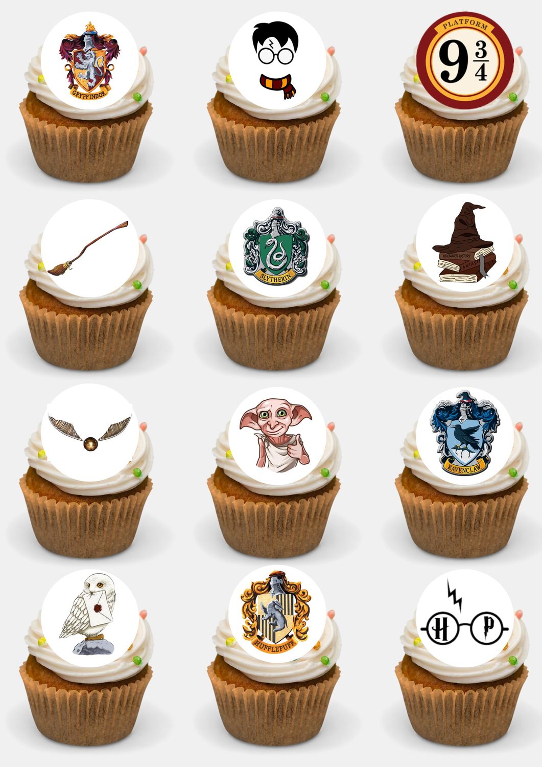 Magical Wizard 24 Precut Round Edible Cupcake Toppers Stand Up Premium Wafer Card Harry Wizard Fairy Cakes Party Decorations