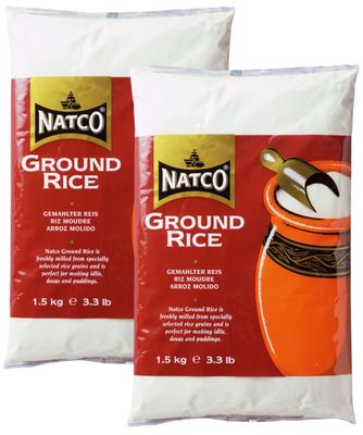 Natco Ground Rice - 1.5kg Pack of 2 Versatile, Gluten-Free, and Finely Milled Rice Flour Ideal for Baking, Cooking, and Thickening